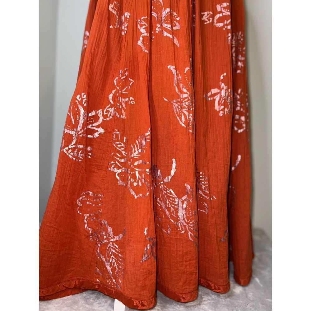 Free People Strapless Midi Dress XS Orange Florals - Picture 10 of 13